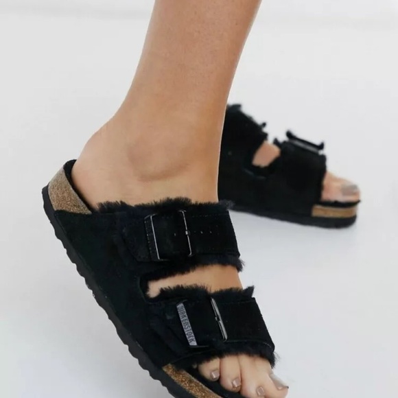 Free People Birkenstock Arizona Shearling Sandal Normal/Narrow Black - Picture 3 of 9